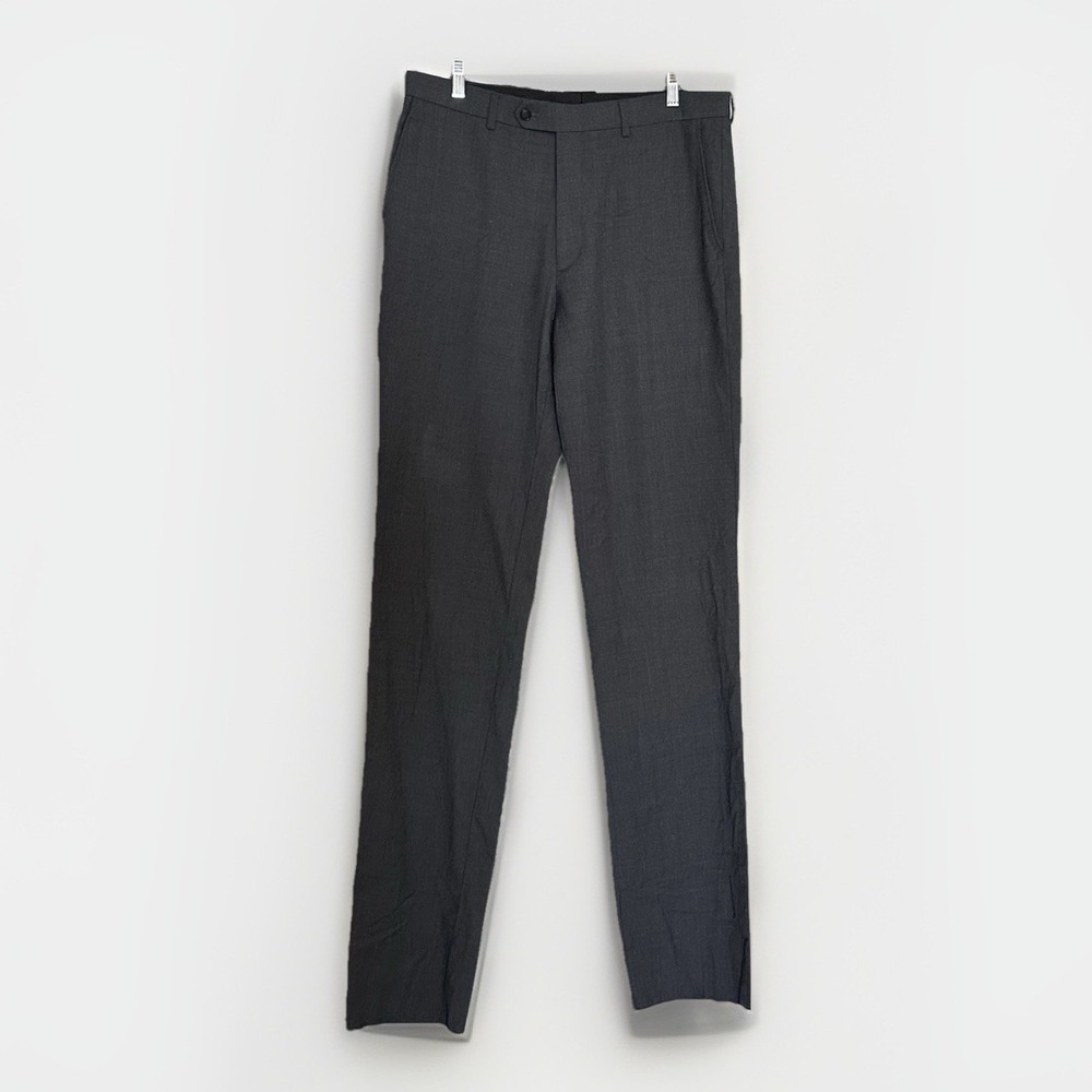 Jos A Bank‎ Men's Gray Wool Dress Slacks 34 Long Unhemmed Tailored Suit Pants